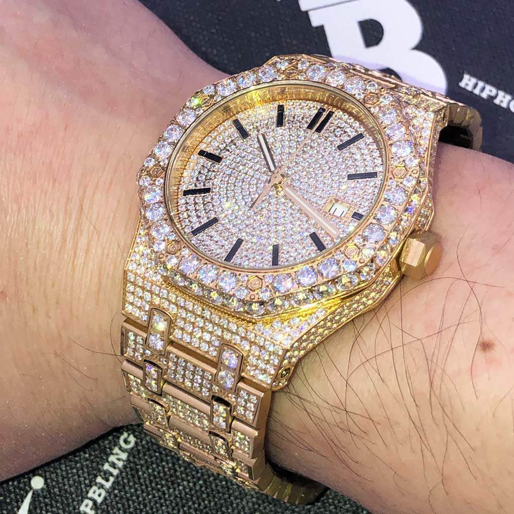Octagon Full CZ Big Bezel Bling Bling Watch White Gold HipHopBling