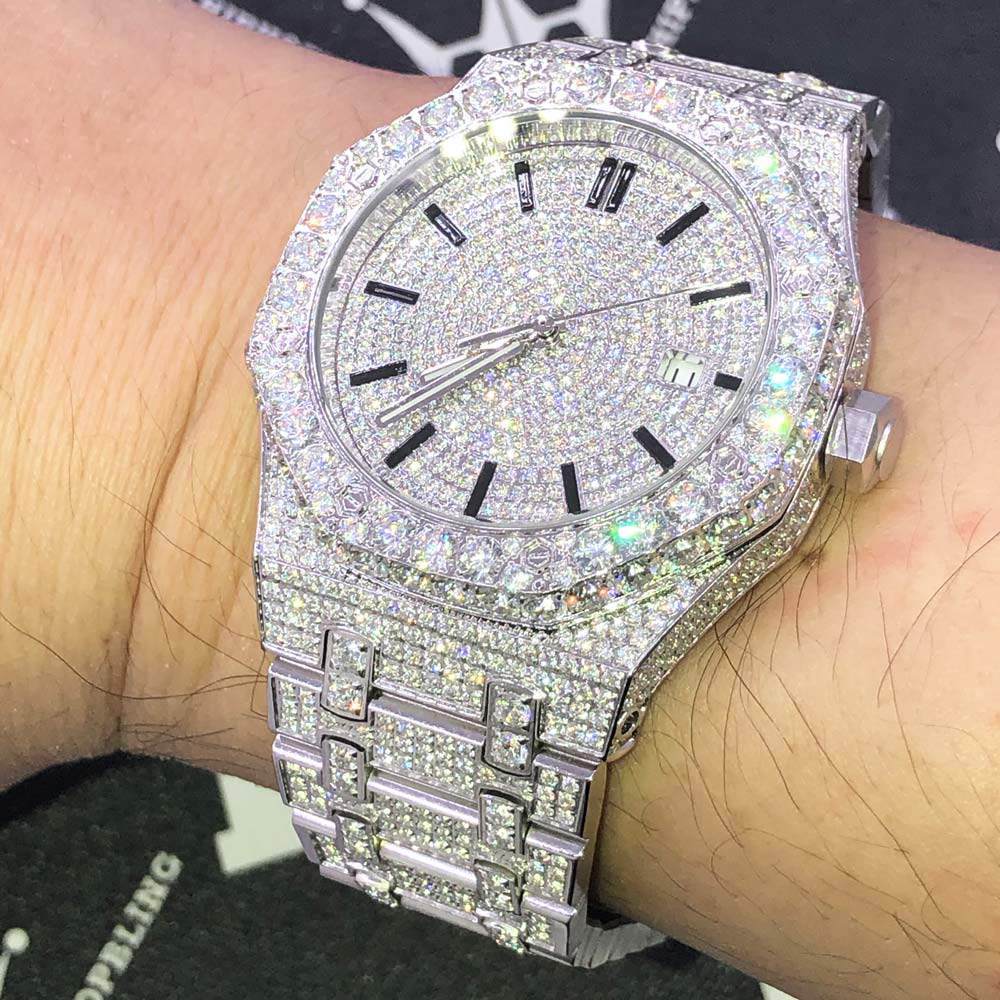 Octagon Full CZ Big Bezel Bling Bling Watch White Gold HipHopBling