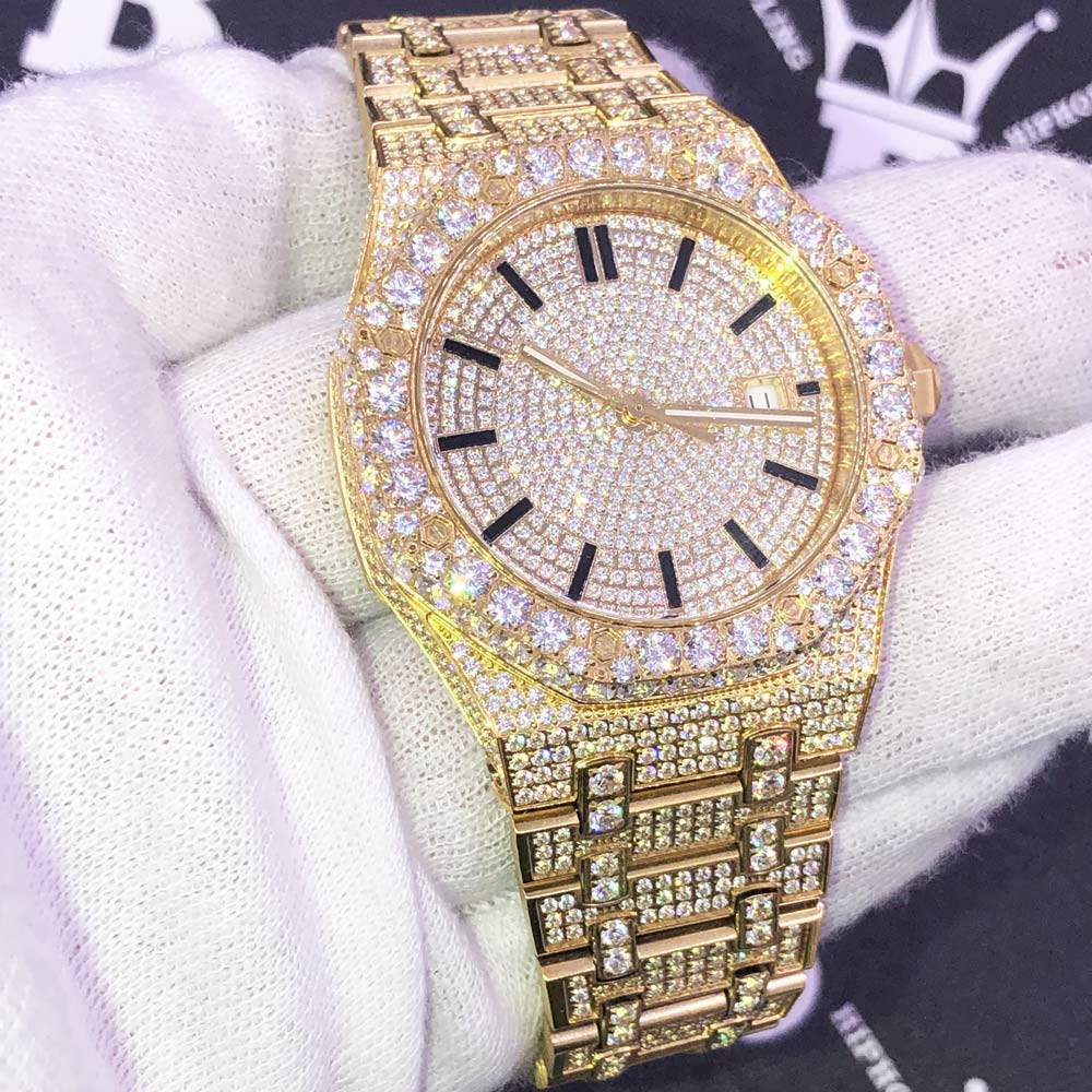Octagon Full CZ Big Bezel Bling Bling Watch Yellow Gold HipHopBling