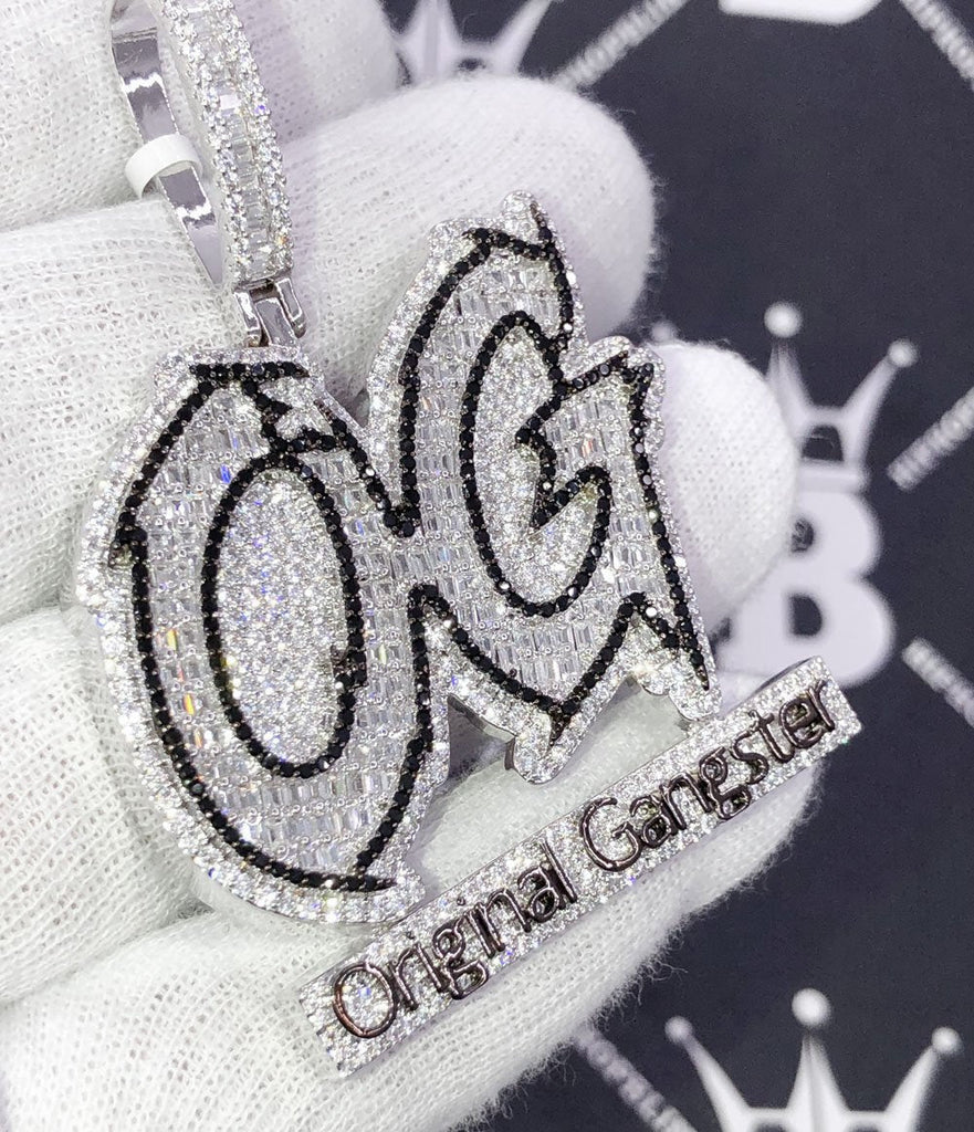 OG Original Gangster Baguette CZ Iced Out Pendant Yellow Gold HipHopBling
