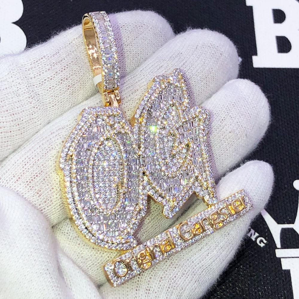 OG Original Gangster Baguette CZ Iced Out Pendant Yellow Gold HipHopBling
