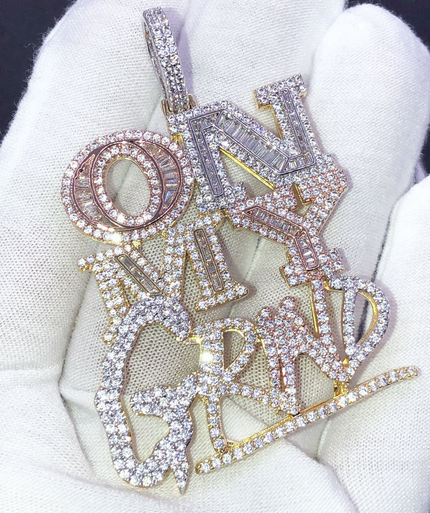 On My Grind 3 Tone Baguette VVS CZ Iced Out Pendant HipHopBling