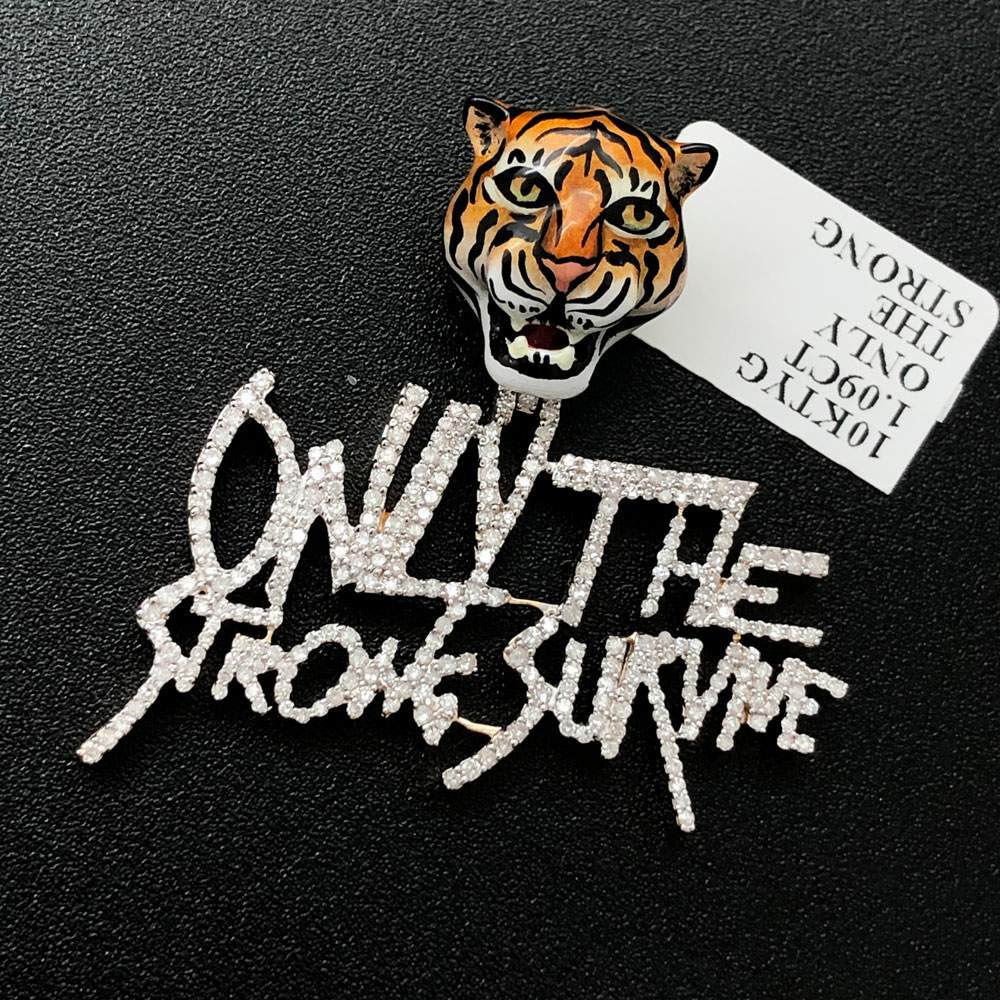 Only The Strong Survive Tiger Diamond Pendant 1.09cttw 10K Yellow Gold HipHopBling