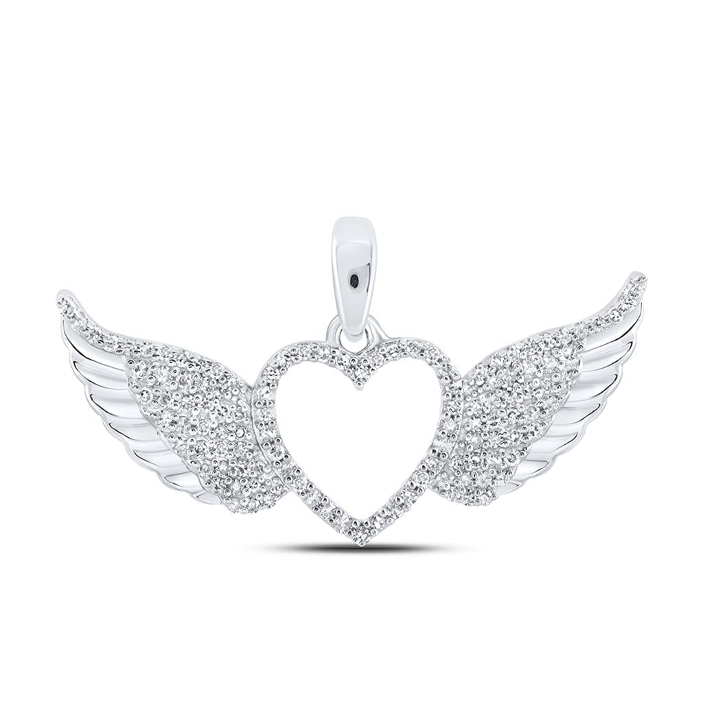 Open Heart Wings Diamond Pendant 10K Gold 10K White Gold HipHopBling
