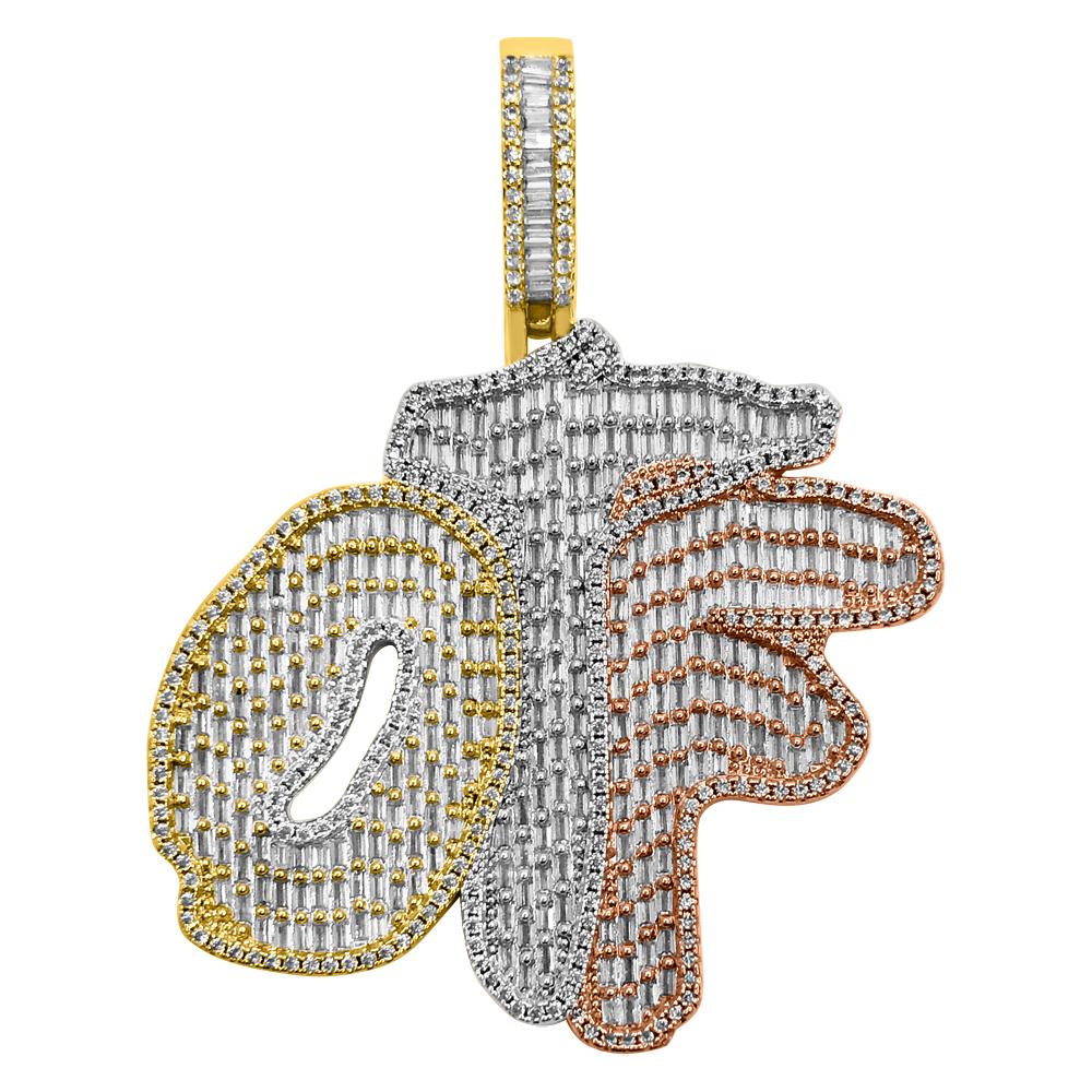 OTF Baguette 3 Tone VVS CZ Iced Out Pendant 3 Tone HipHopBling