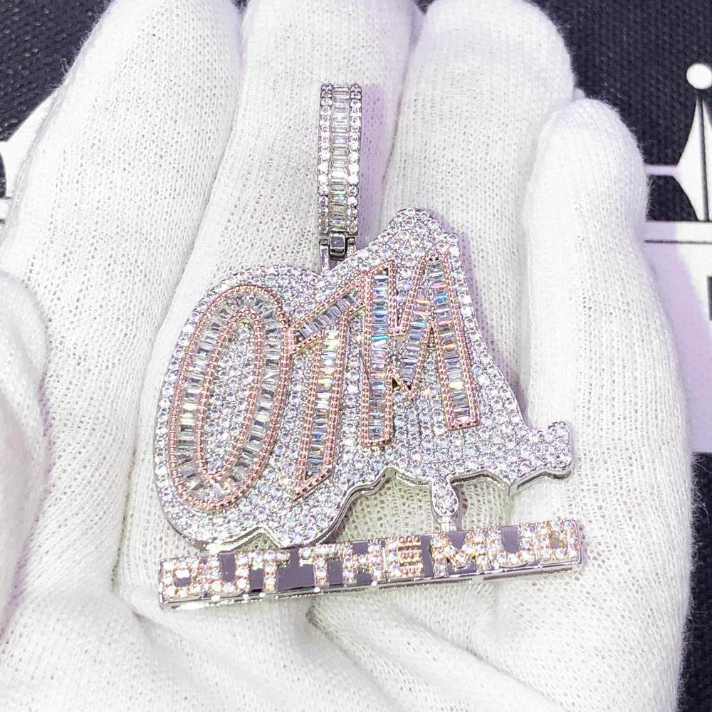 OTM Out The Mud VVS CZ Hip Hop Bling Iced Out Pendant White Gold HipHopBling