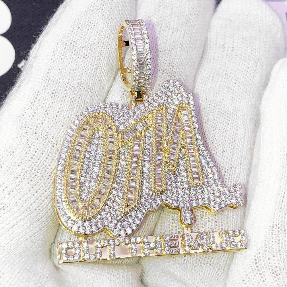 OTM Out The Mud VVS CZ Hip Hop Bling Iced Out Pendant Yellow Gold HipHopBling