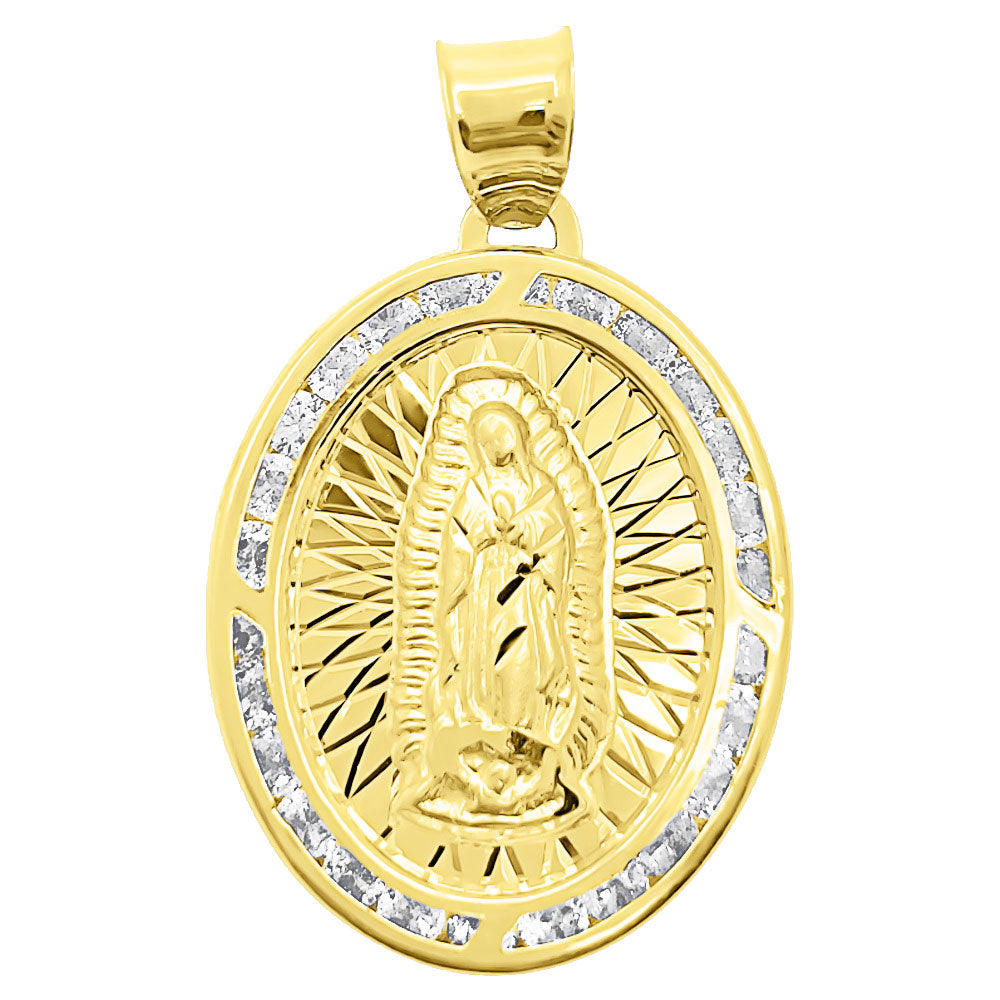 Our Lady Guadalupe CZ 10K Yellow Gold Pendant HipHopBling
