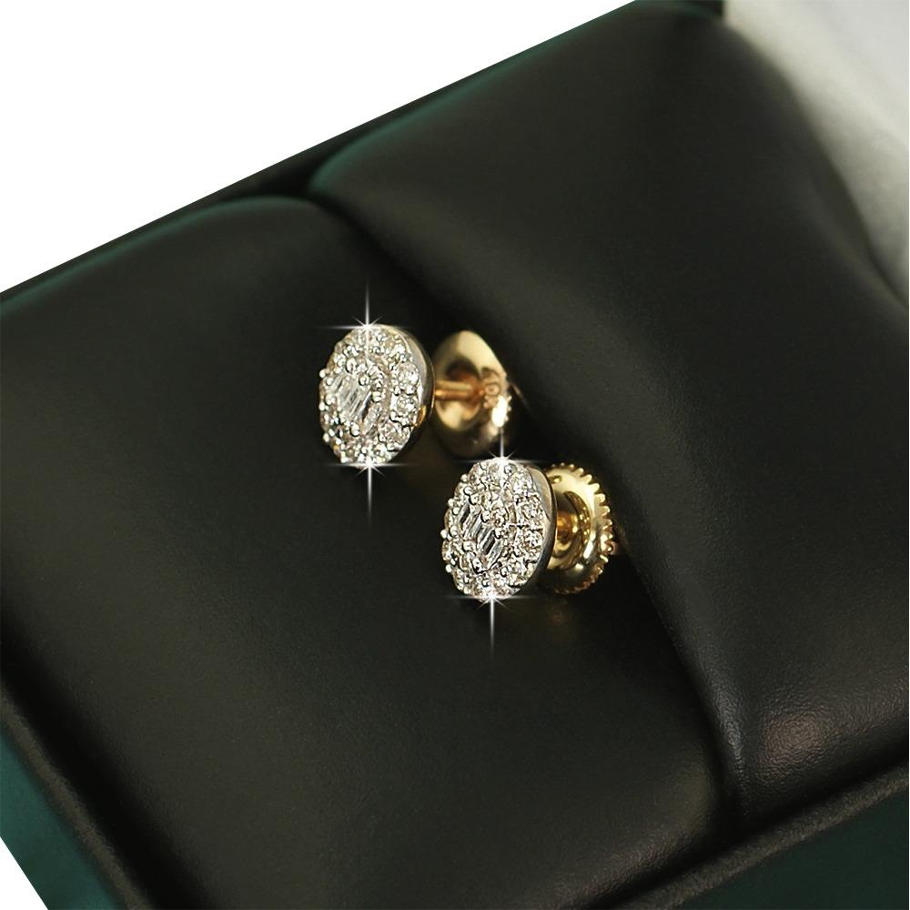 Oval Baguette Diamond Earrings .33cttw 10K Yellow Gold HipHopBling