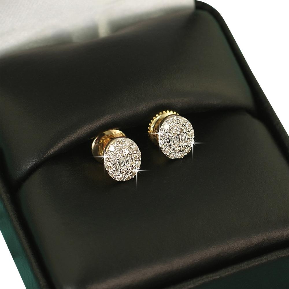 Oval Baguette Diamond Earrings .33cttw 10K Yellow Gold HipHopBling