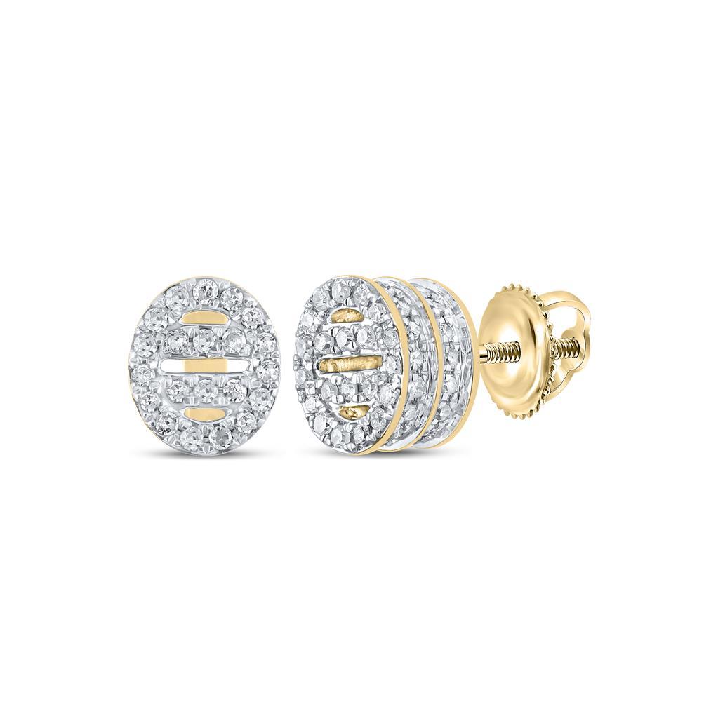 Oval Bars Double 3D Diamond Earrings .33cttw 10K Yellow Gold HipHopBling