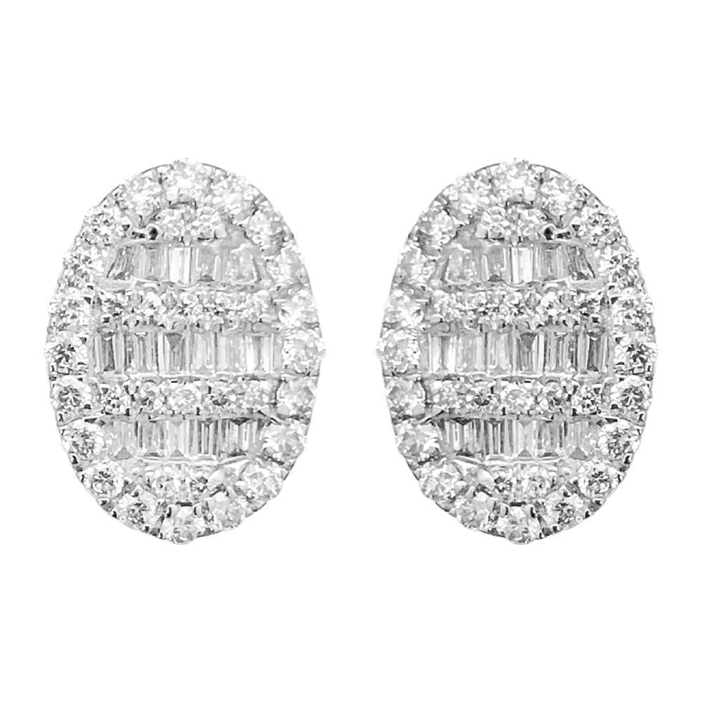 Oval Cluster Baguette Diamond Earrings .55cttw 10K Yellow Gold HipHopBling