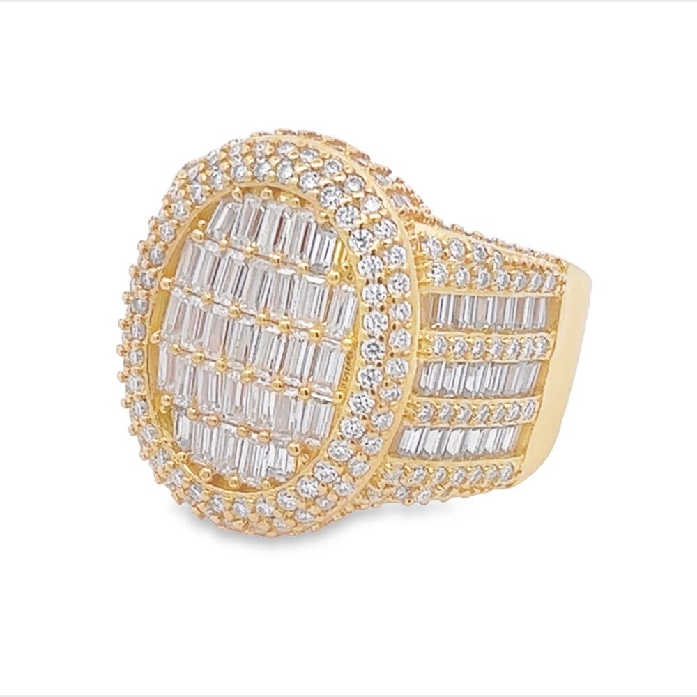 Oval Cocktail Baguette VVS Moissanite Ring .925 Sterling Silver 7 Yellow Gold HipHopBling
