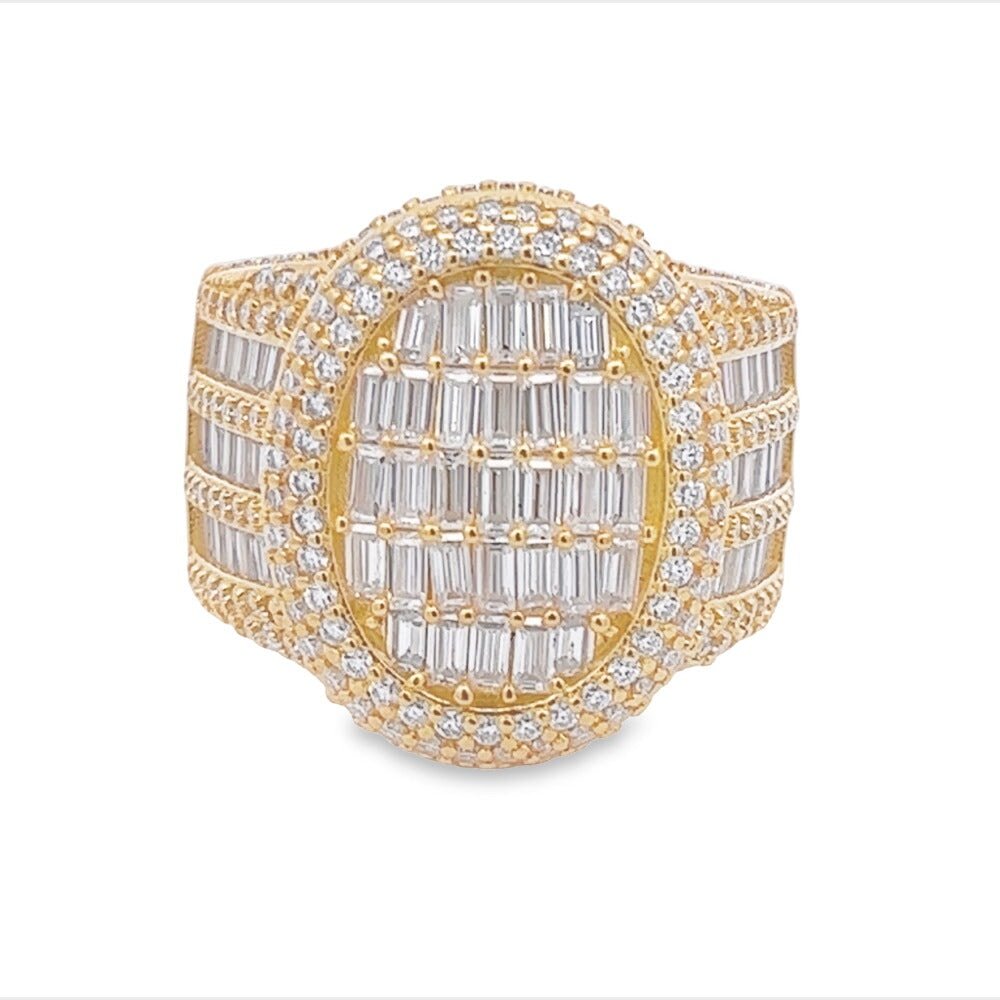 Oval Cocktail Baguette VVS Moissanite Ring .925 Sterling Silver 7 Yellow Gold HipHopBling
