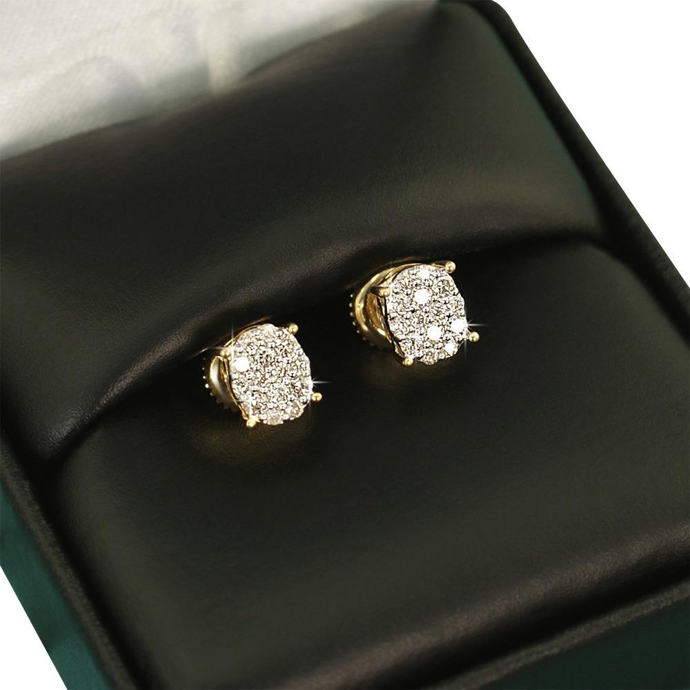 Oval Pave Diamond Earrings .28cttw 10K Yellow Gold HipHopBling