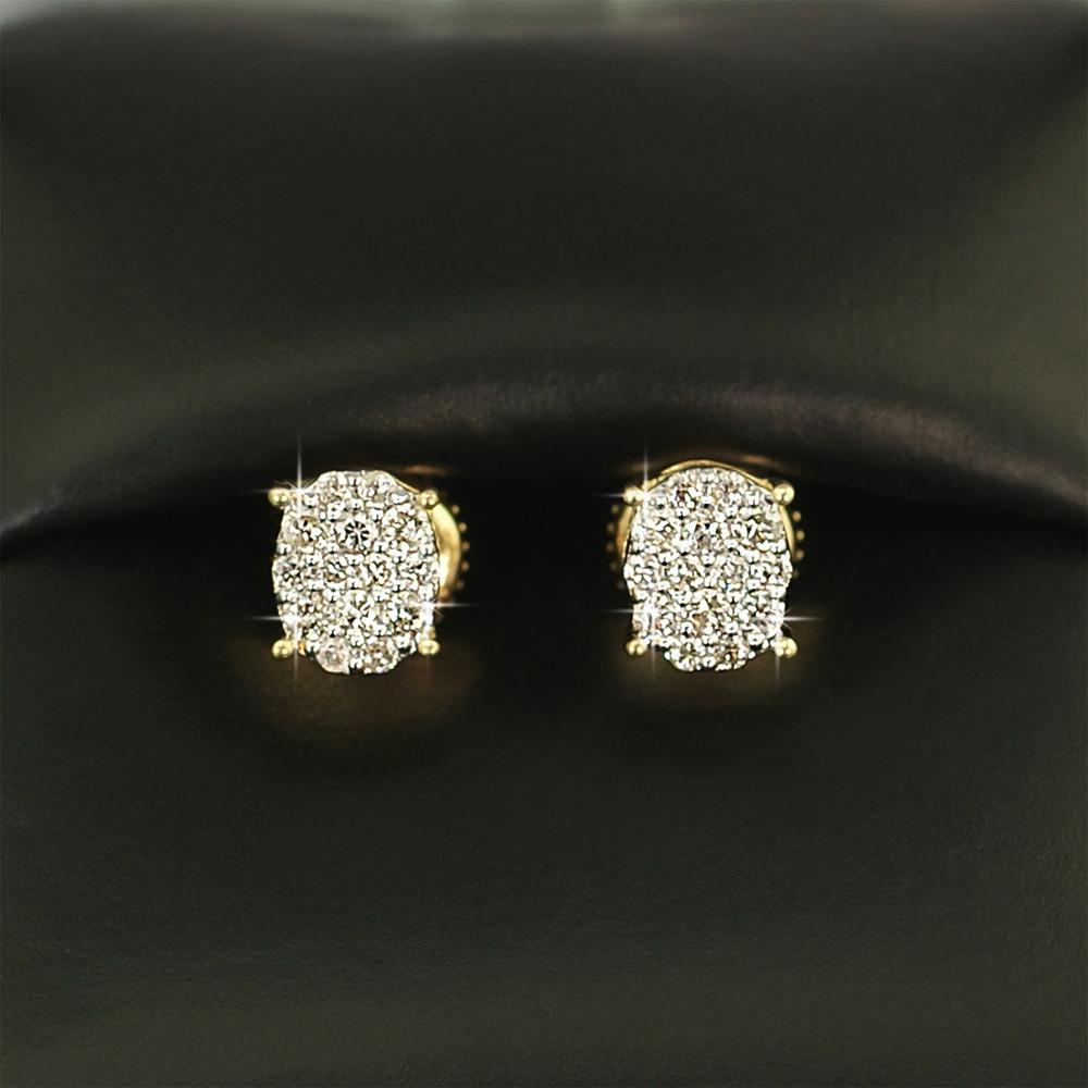 Oval Pave Diamond Earrings .28cttw 10K Yellow Gold HipHopBling