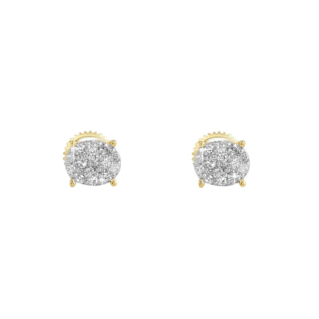 Oval Pave Diamond Earrings .28cttw 10K Yellow Gold HipHopBling