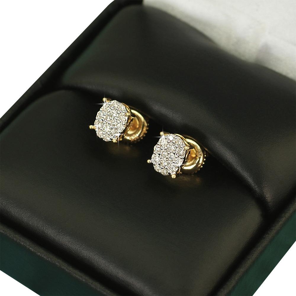 Oval Pave Diamond Earrings .28cttw 10K Yellow Gold HipHopBling