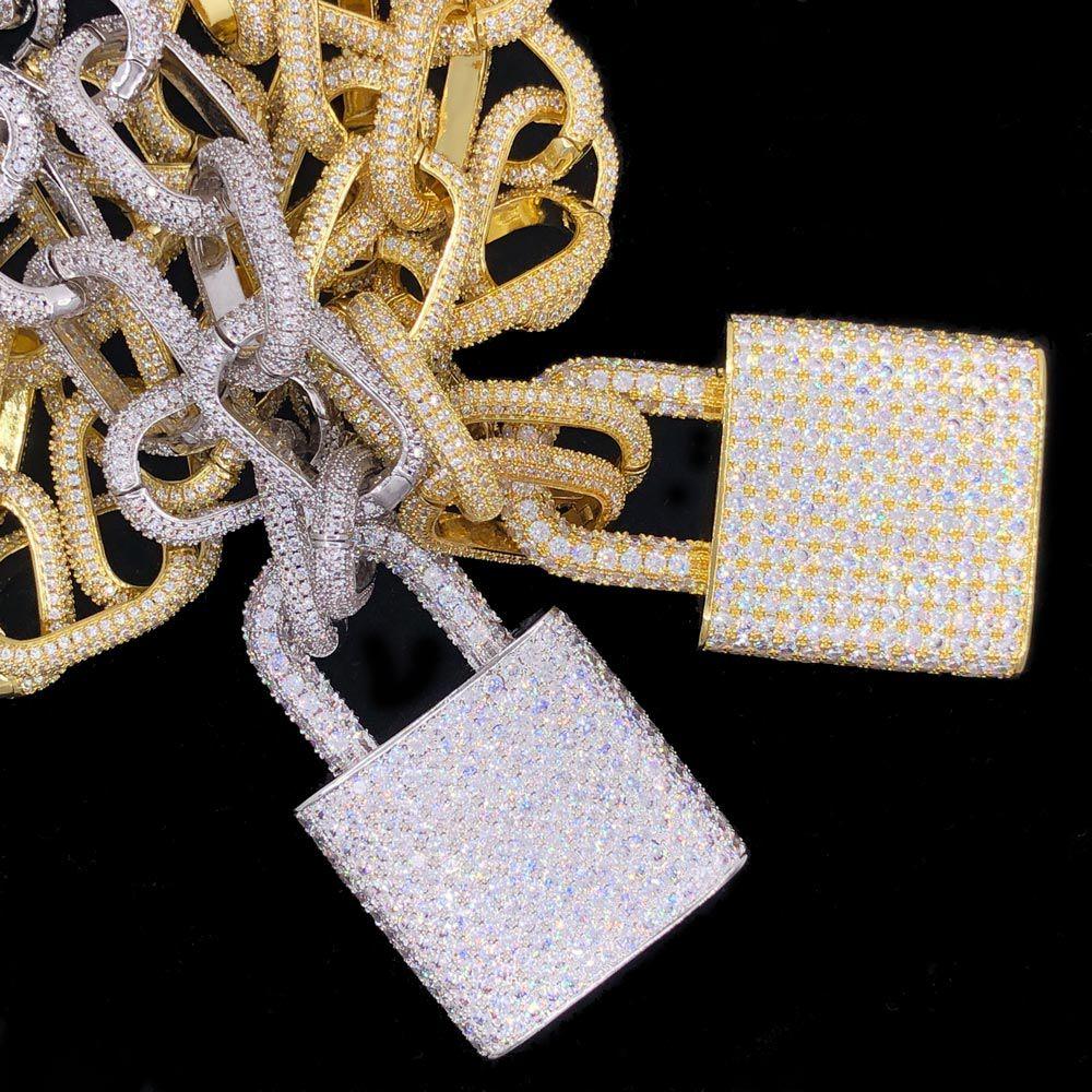 Oval Rolo Link Chain With Padlock Bling Bling Yellow Gold 20" HipHopBling