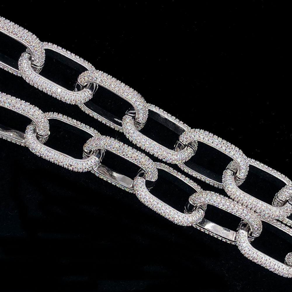 Oval Rolo Link CZ Hip Hop Bling Bling Chain White Gold 18" HipHopBling
