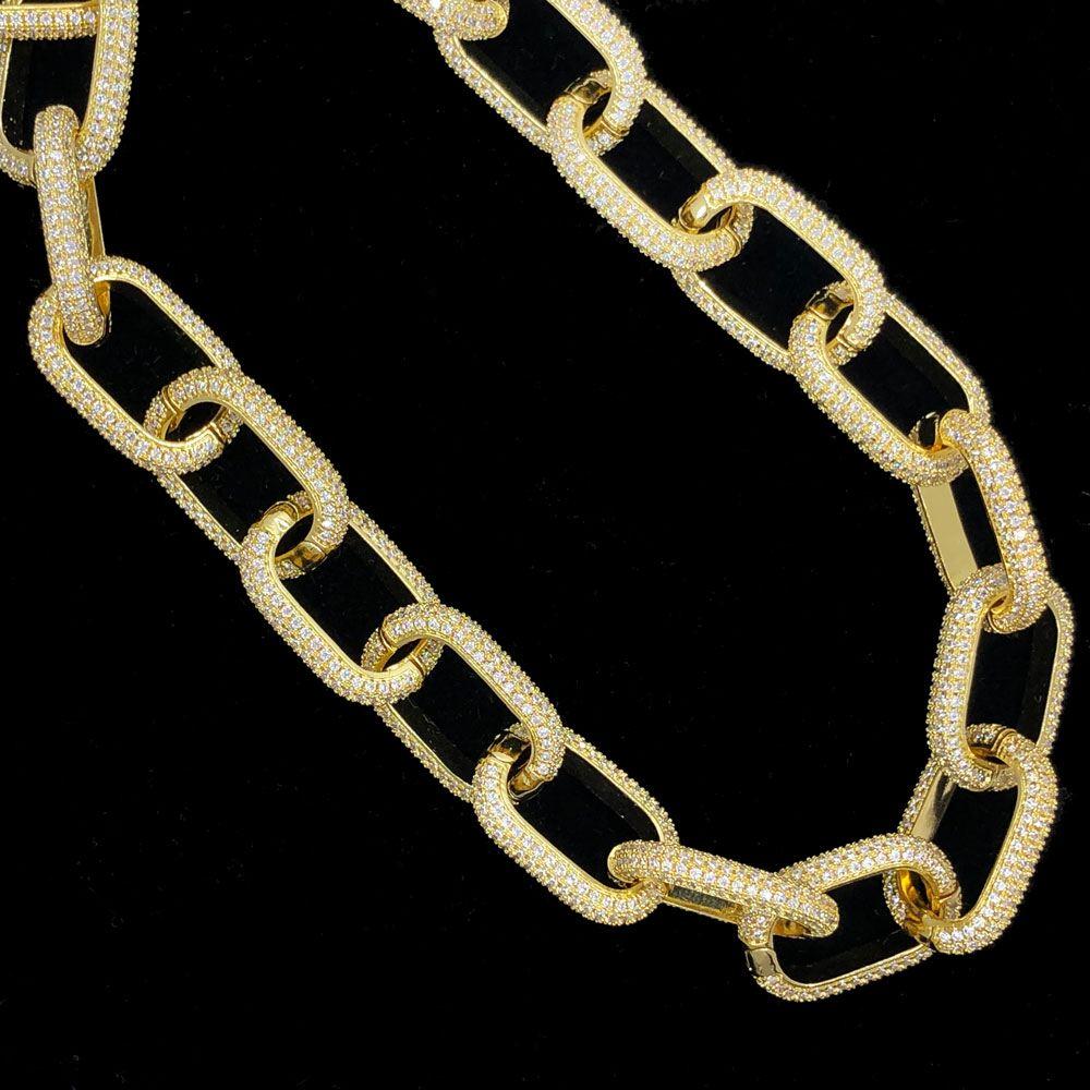 Oval Rolo Link CZ Hip Hop Bling Bling Chain Yellow Gold 18" HipHopBling