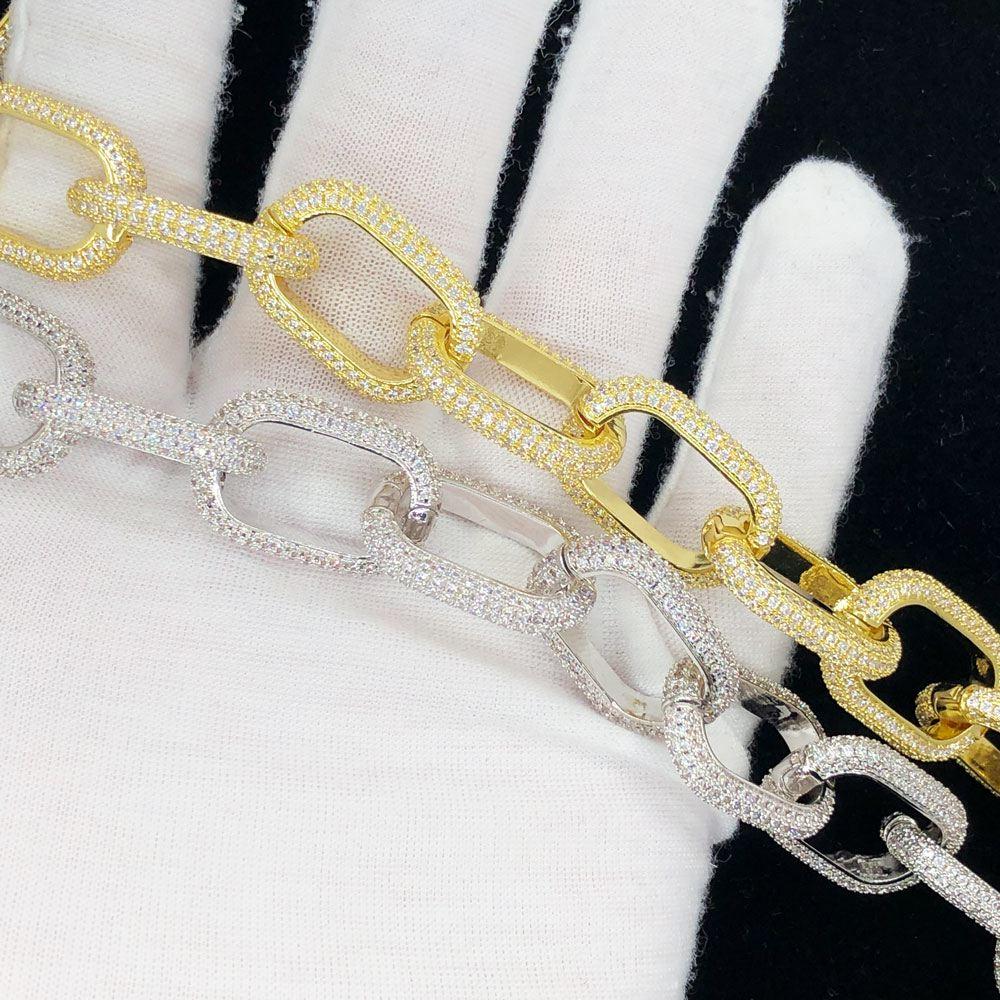 Oval Rolo Link CZ Hip Hop Bling Bling Chain Yellow Gold 18" HipHopBling