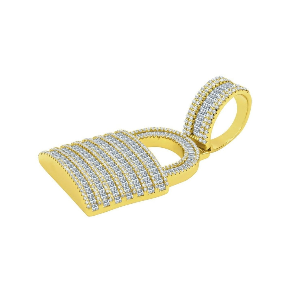 Pad Lock Baguette CZ Iced Out Pendant .925 Sterling Silver Yellow Gold HipHopBling