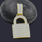 Pad Lock Baguette CZ Iced Out Pendant .925 Sterling Silver Yellow Gold HipHopBling