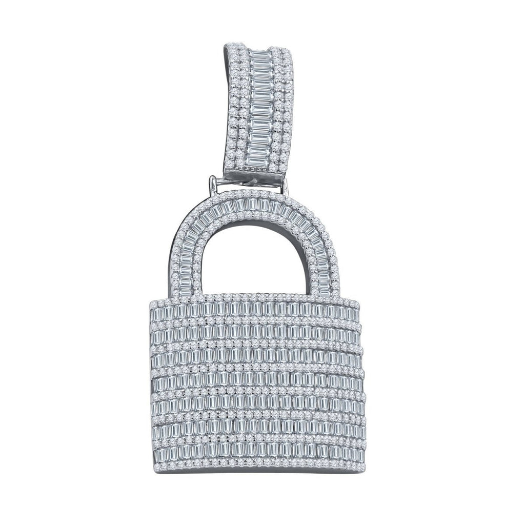 Pad Lock Baguette CZ Iced Out Pendant .925 Sterling Silver Yellow Gold HipHopBling