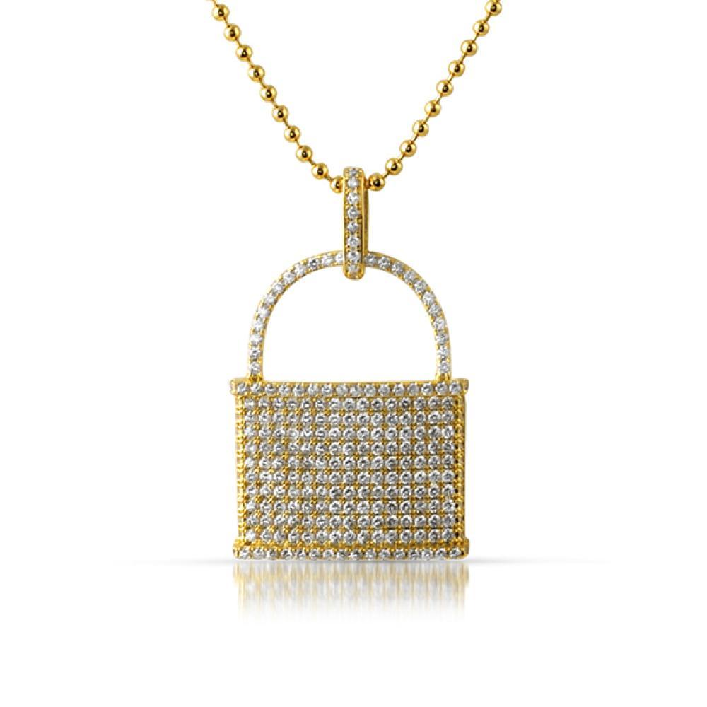 Pad Lock Micro Pave CZ Gold Pendant Pendant Only HipHopBling
