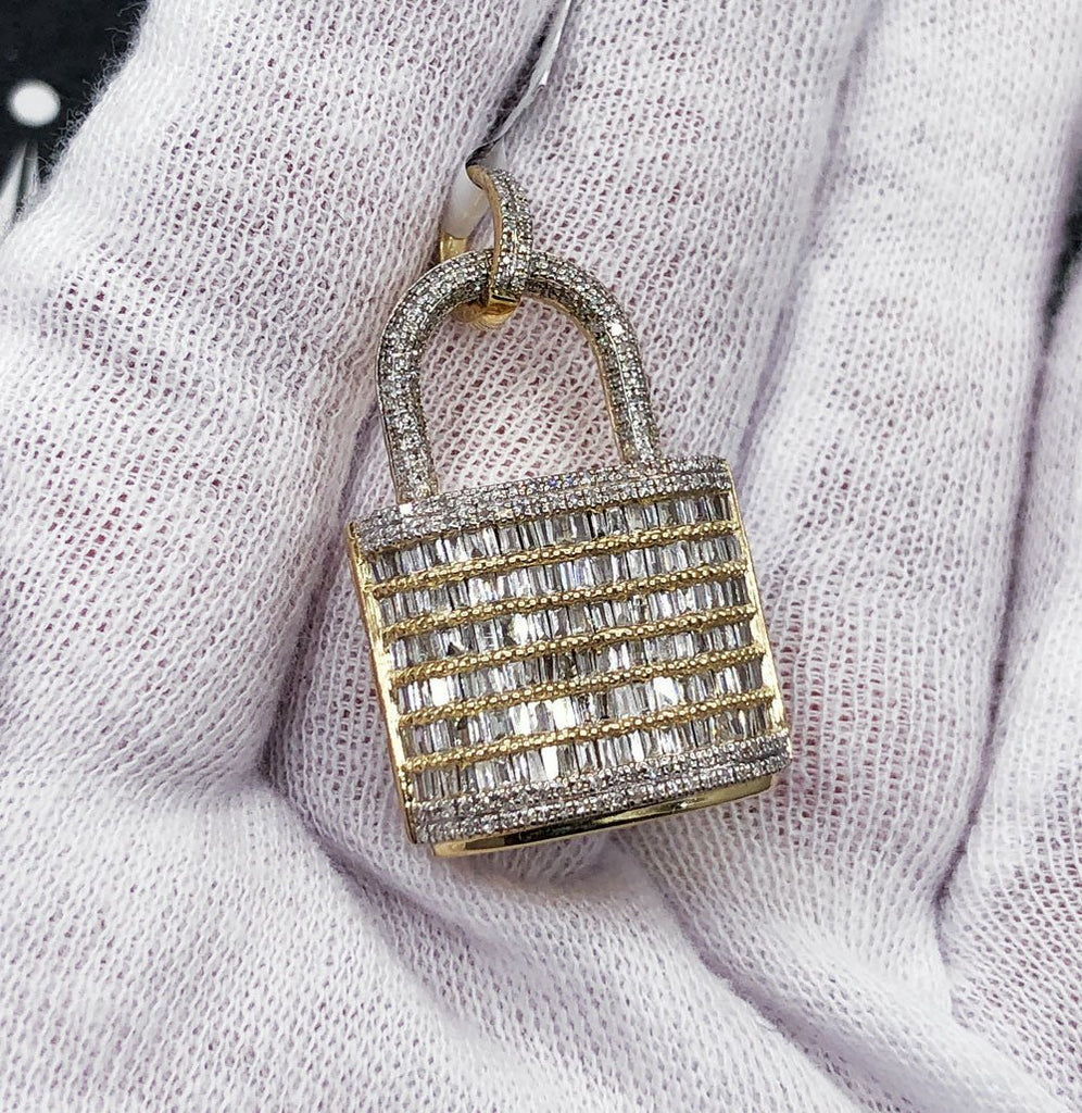 Padlock Baguette Diamond Pendant 1.30cttw 10K Yellow Gold HipHopBling