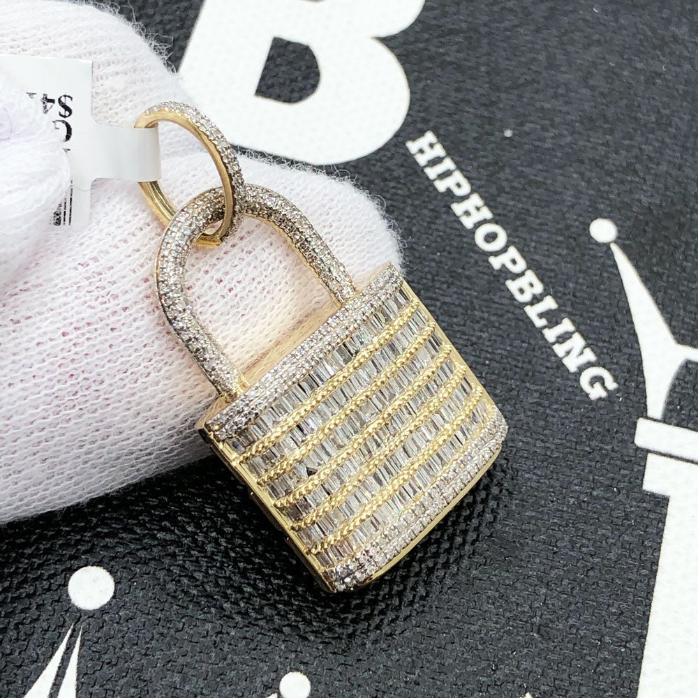 Padlock Baguette Diamond Pendant 1.30cttw 10K Yellow Gold HipHopBling