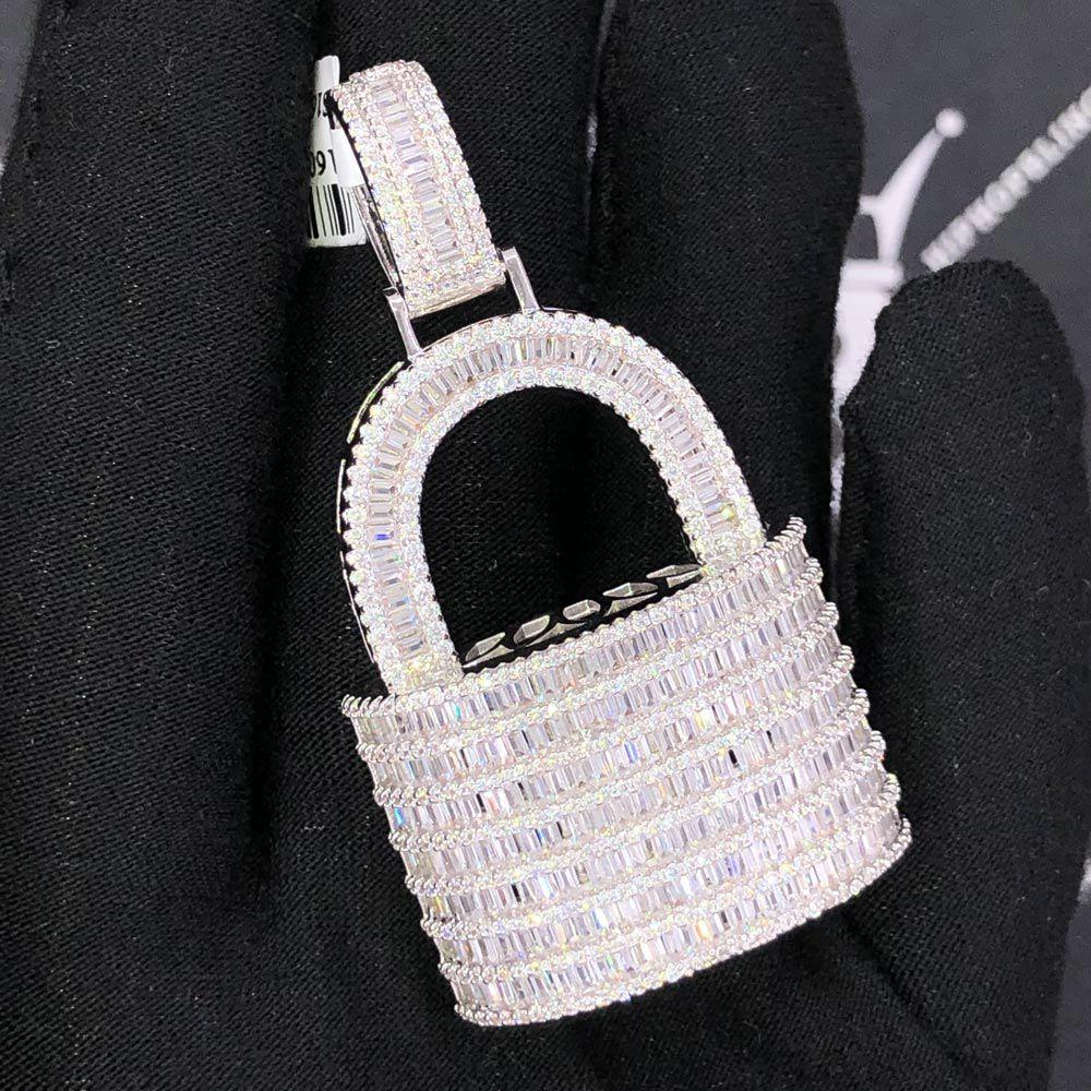 Padlock Baguette VVS CZ Hip Hop Bling Pendant White Gold HipHopBling