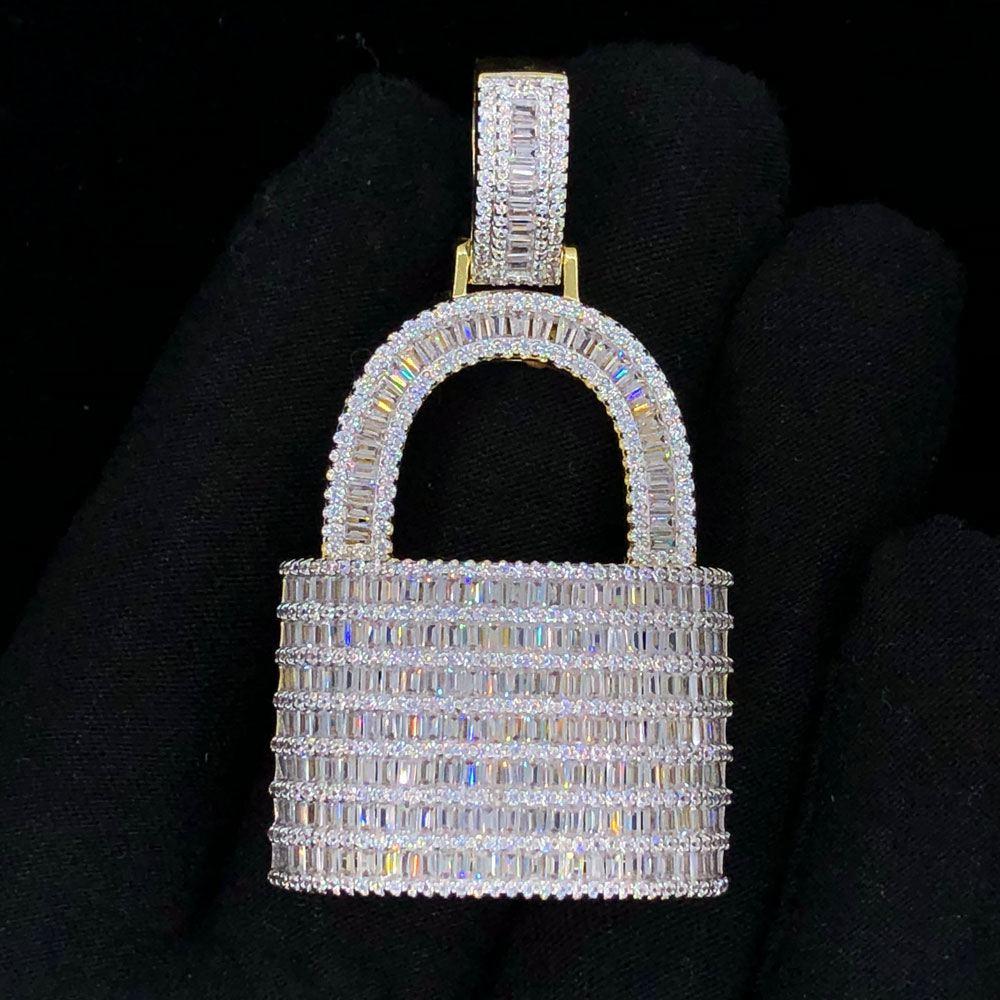 Padlock Baguette VVS CZ Hip Hop Bling Pendant Yellow Gold HipHopBling