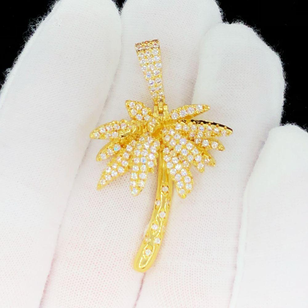 Palm Tree Gold Iced Out Hip Hop Pendant Yellow Gold HipHopBling
