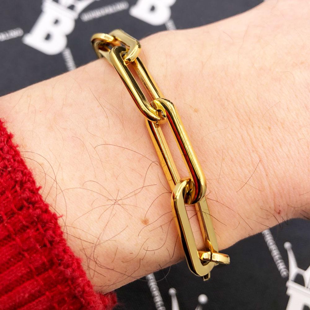 Paperclip Link Bracelet in Stainless Steel White Gold 7" HipHopBling