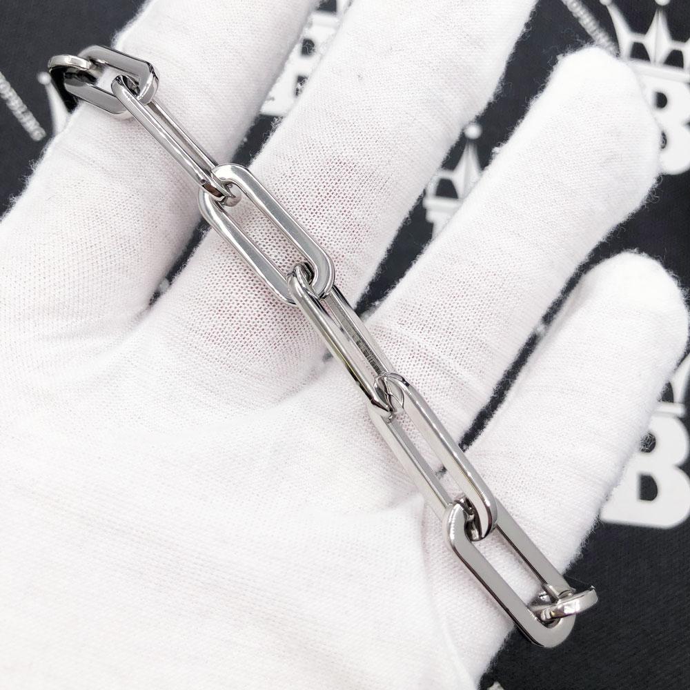 Paperclip Link Bracelet in Stainless Steel White Gold 7" HipHopBling