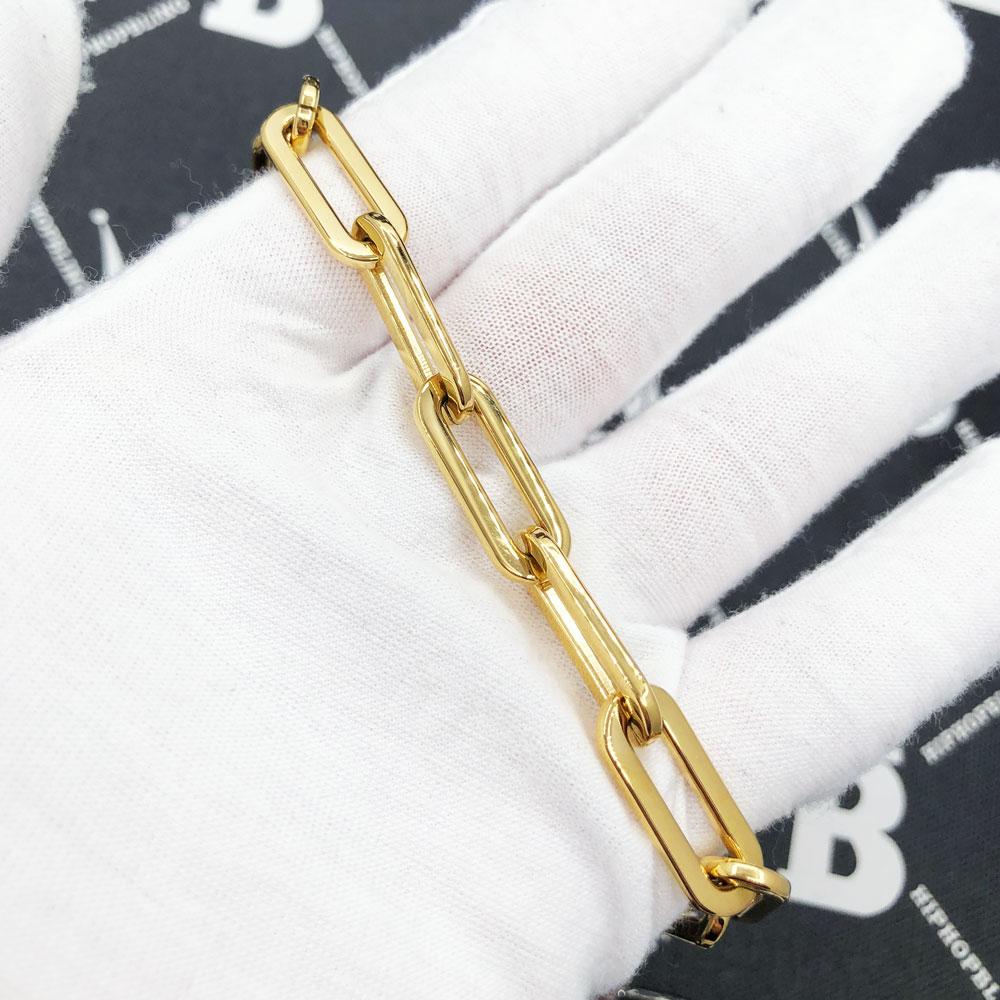 Paperclip Link Bracelet in Stainless Steel Yellow Gold 7" HipHopBling