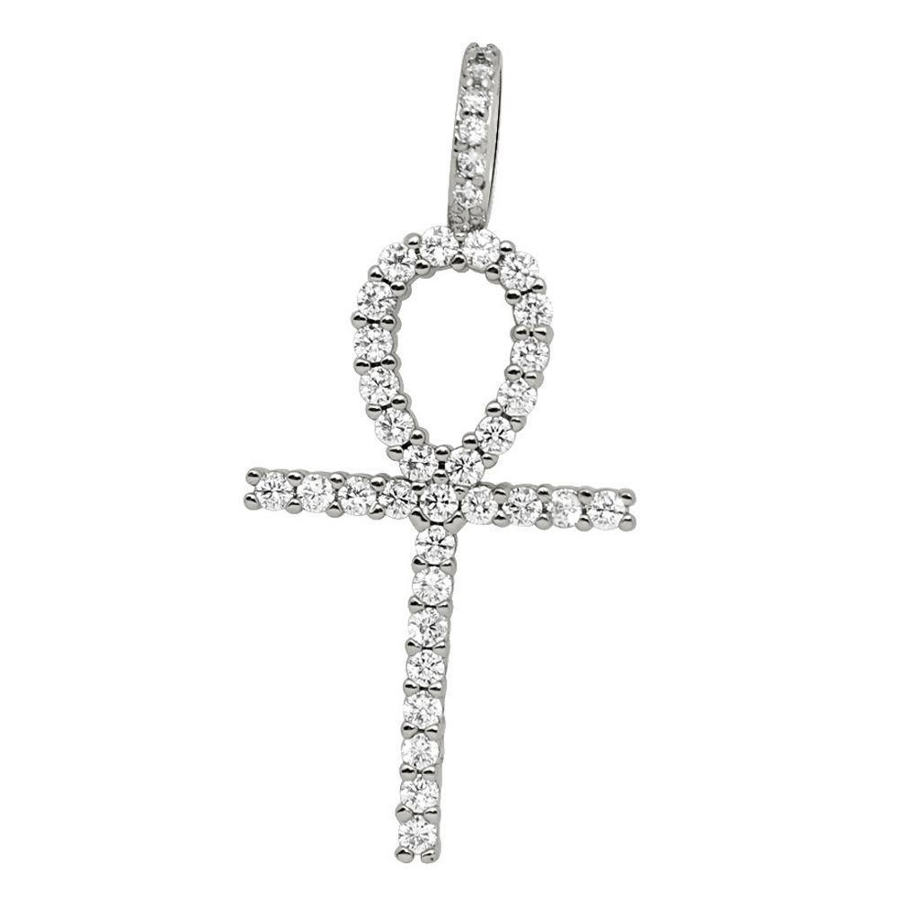 Pave Ankh Cross Hip Hop Bling Bling Pendant White Gold HipHopBling