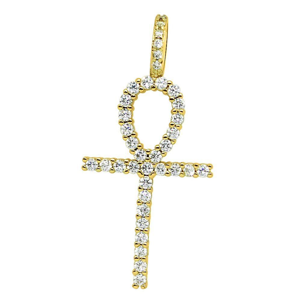 Pave Ankh Cross Hip Hop Bling Bling Pendant Yellow Gold HipHopBling