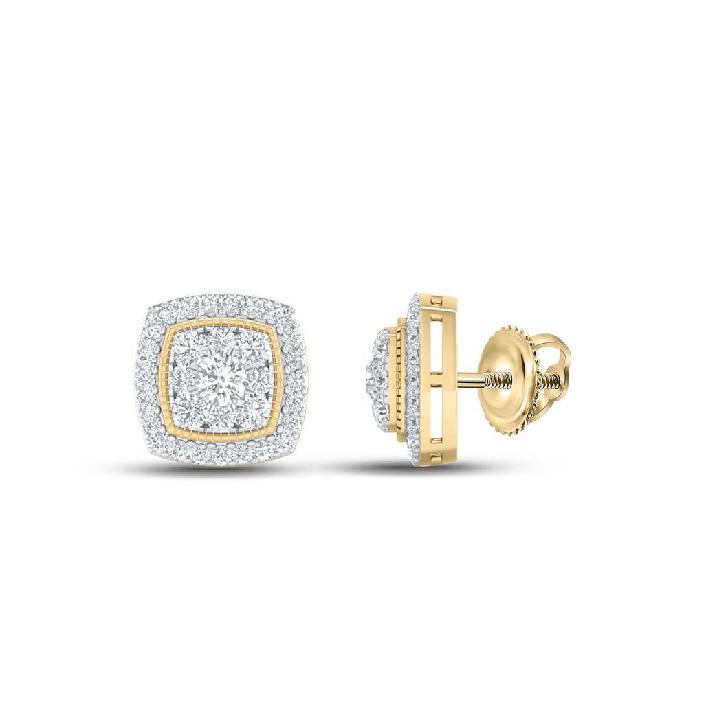 Pave Cushion Diamond Earrings .50cttw 14K Yellow Gold HipHopBling