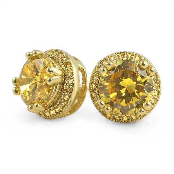 Pave Ice Border Gold CZ Solitaire Bling Bling Earrings LEMONADE HipHopBling