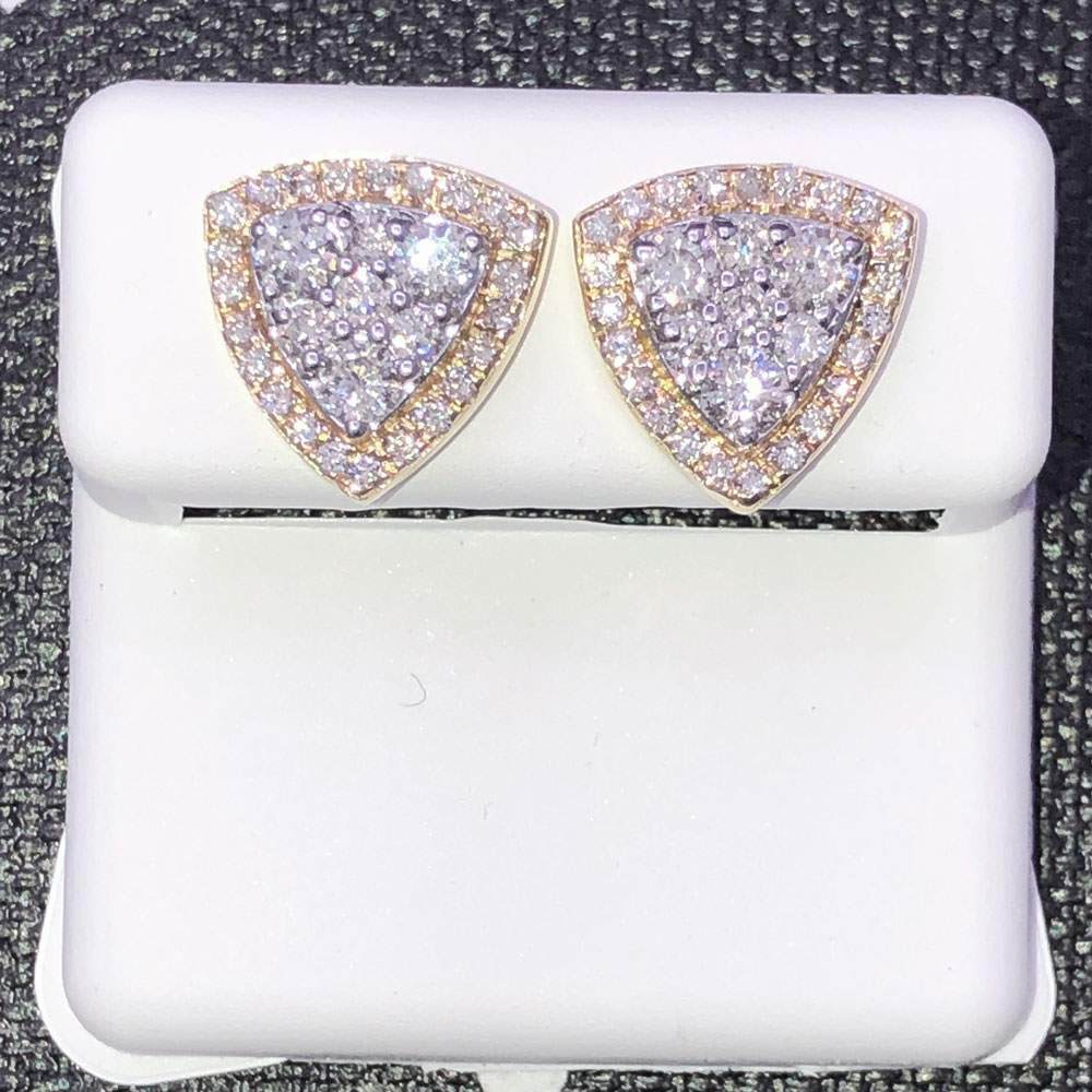 Pave Layered Trillion 1.00cttw Diamond Earrings 14K Yellow Gold HipHopBling