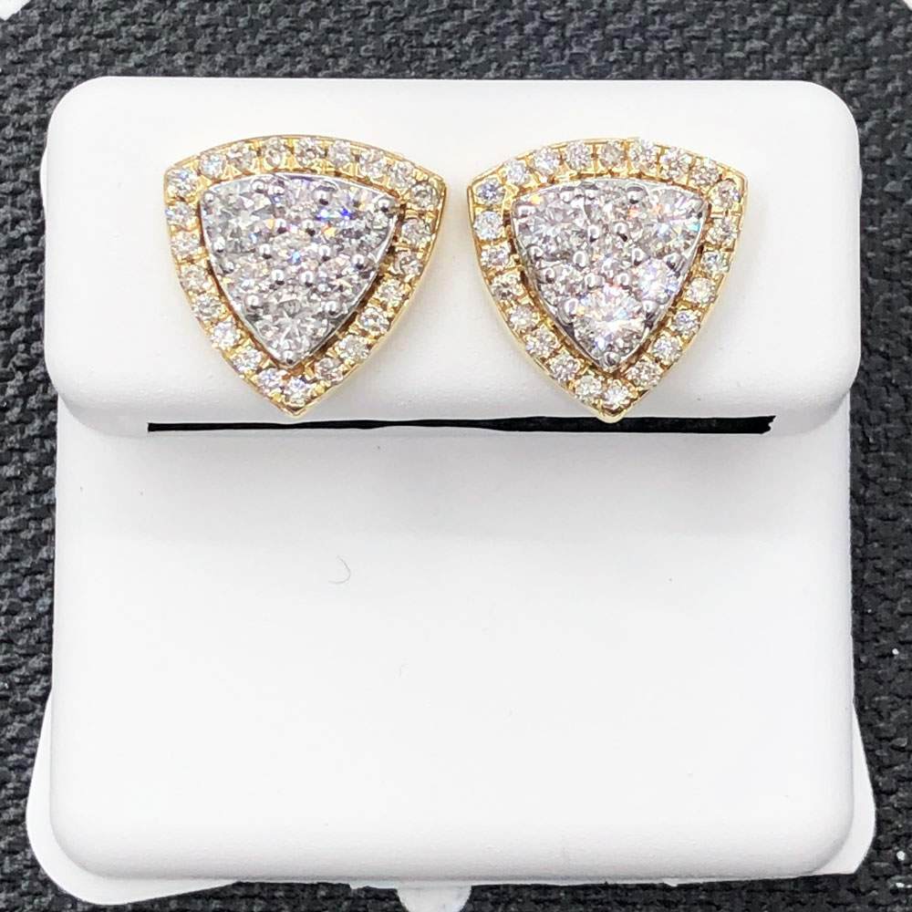 Pave Layered Trillion 1.00cttw Diamond Earrings 14K Yellow Gold HipHopBling