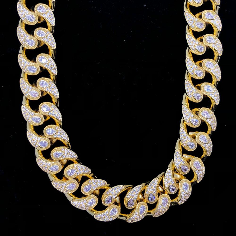 Pear Cut Drip Cuban Hip Hop Bling Bling CZ Iced Out Chain Yellow Gold 18" HipHopBling