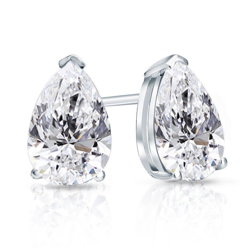 Pear Cut Moissanite VVS D Stud Earrings .925 Sterling Silver White Gold 4x6MM (1.00 Carats) HipHopBling