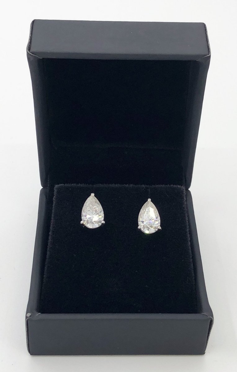 Pear Cut Moissanite VVS D Stud Earrings .925 Sterling Silver White Gold 4x6MM (1.00 Carats) HipHopBling