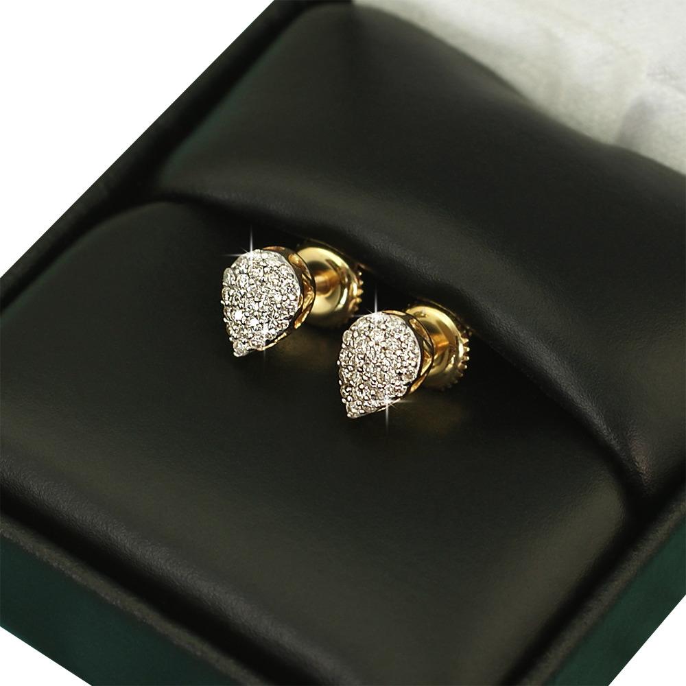 Pear Pave Diamond Earrings .27cttw 10K Yellow Gold HipHopBling