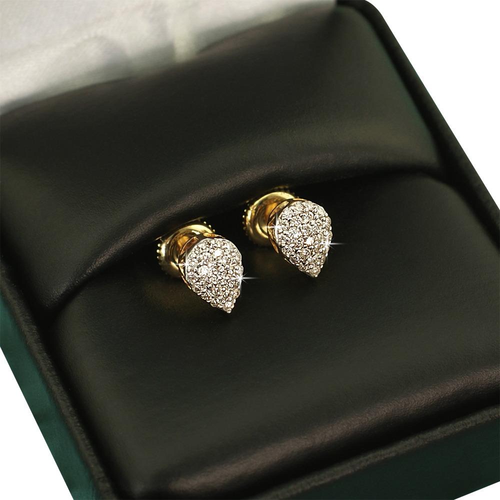 Pear Pave Diamond Earrings .27cttw 10K Yellow Gold HipHopBling