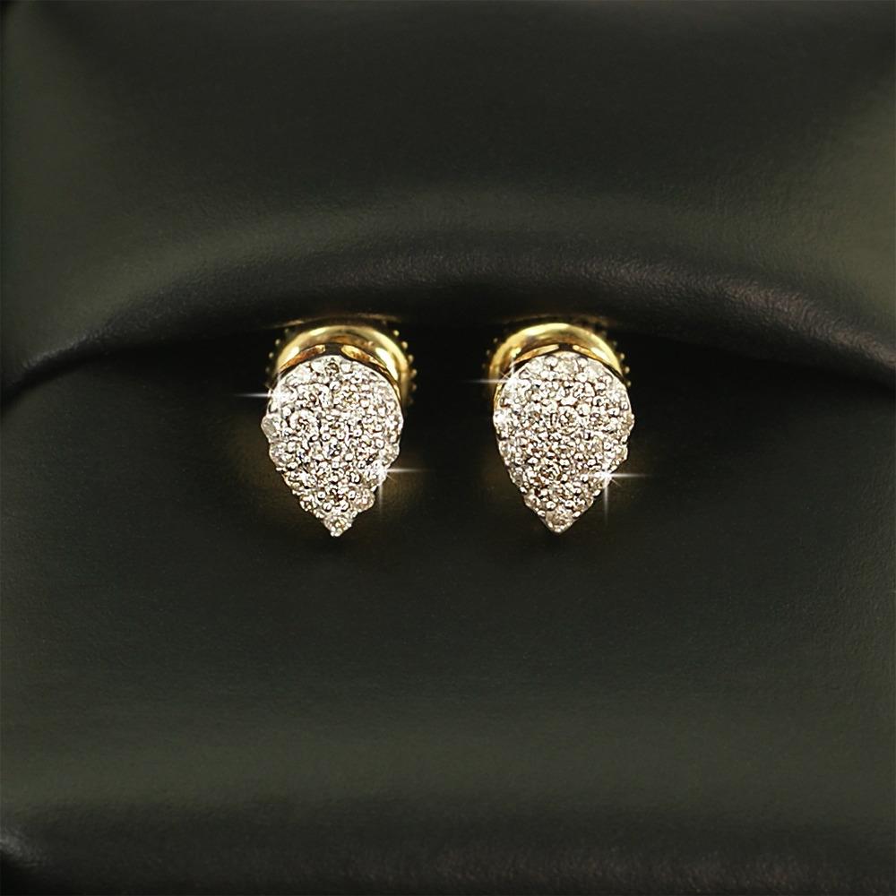 Pear Pave Diamond Earrings .27cttw 10K Yellow Gold HipHopBling
